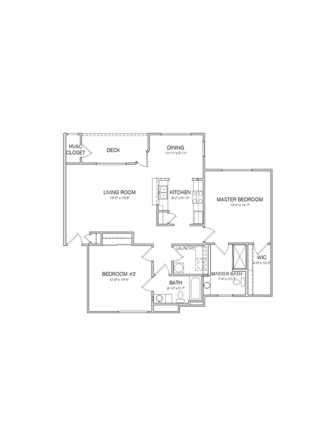 Floor plan for 2 beds, 2 baths, 1240 sqft